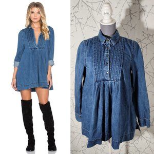Free People Baby Blues Pleated Denim Babydoll Tunic